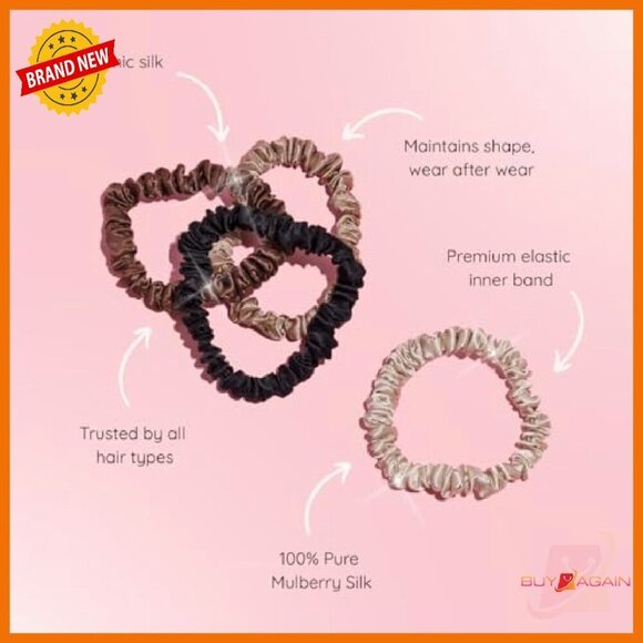 4-Pack Pure Mulberry Silk Skinny Scrunchies with Travel Pouch main image 5